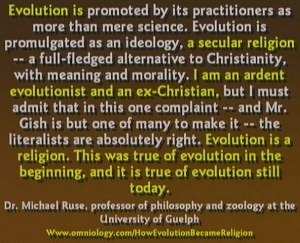 De evolutietheorie is een religie.